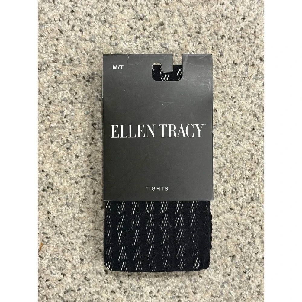Lot of 2 Hot Sox Grey Sweater Tights M/L & Ellen Tracy Black Textured Tights M/T